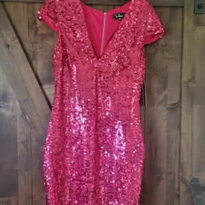 NWT Lulus Pink Sequin Cocktail Plunge Dress Medium NYE Party Dress Vneck Bodycon